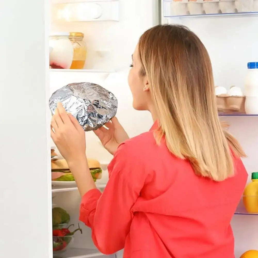 Easy Use Quick Cover Reusable Multi-Size Aluminum Foil Food Covers Eco-Friendly Kitchen Bowl and Dish Storage Lids No-Mess Home Use