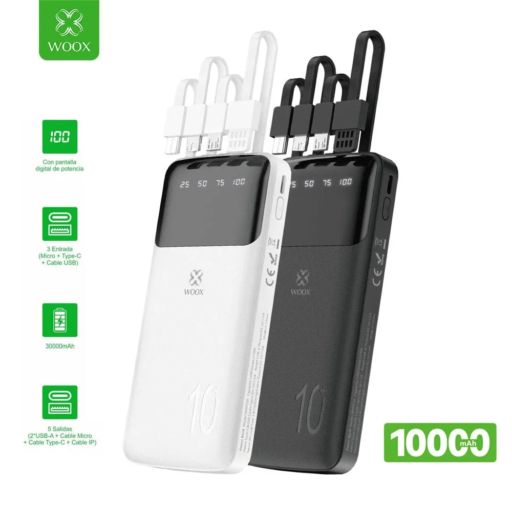 10000Mah/20000Mah/30000Mah Sichere Qualitäts-Powerbank mit LED-Digitalanzeige, tragbare externe Batterie für die Stromversorgung im Freien, ausreichend für Handy/Tablet, mit 4 Kabeln + USB-Typ-C/USB-A-Anschlüssen