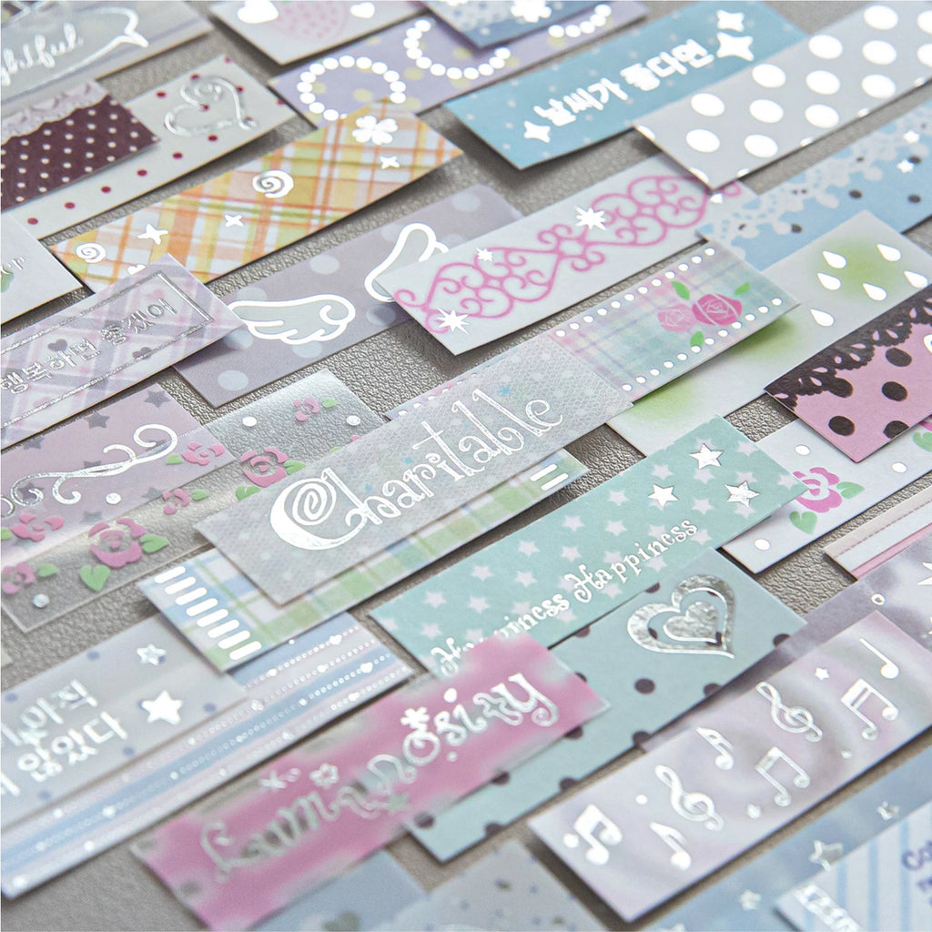 40-Piece Plain Island Series Kawaii Basic Versatile Dual-Material Hot Silver Stickers for DIY Scrapbooking and Aesthetic Stationery