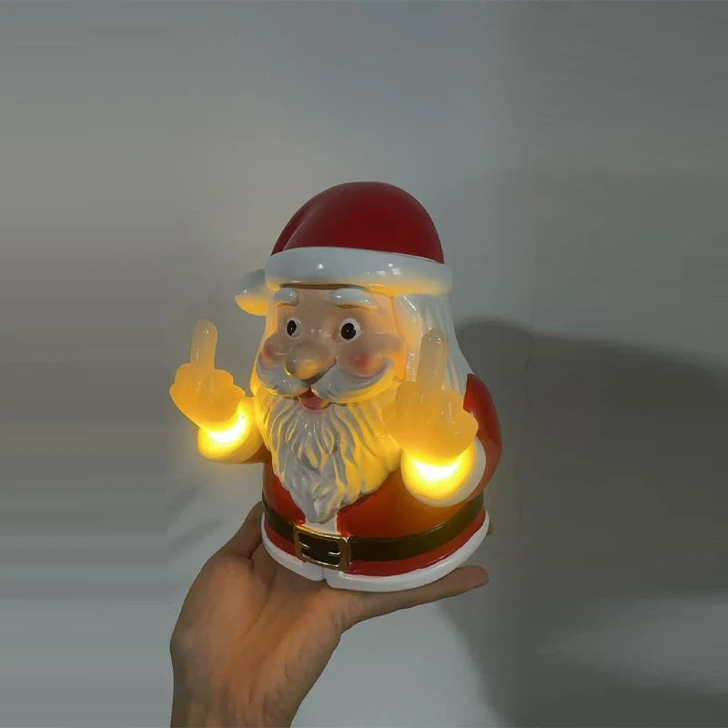 Christmas Santa Claus Middle Finger LED Night Light Glowing Night Light Resin Spooky For Porch Bedroom Holiday DIY Decoration