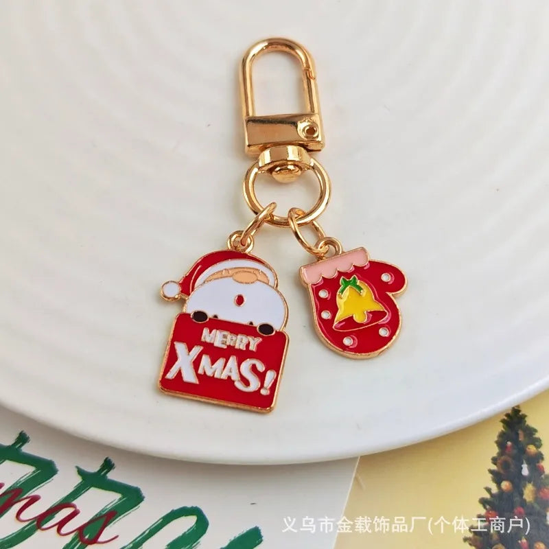Christmas keychain, Christmas tree, old man, bell, snowflake pendant, metal pendant, small gift, Europe and America.