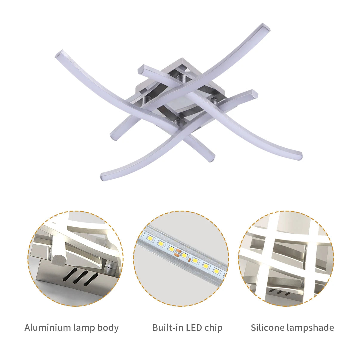 Plafonnier LED moderne, 4 luminaires intégrés au design élégant et incurvé, éclairage de plafond blanc froid 6500 K pour salon
