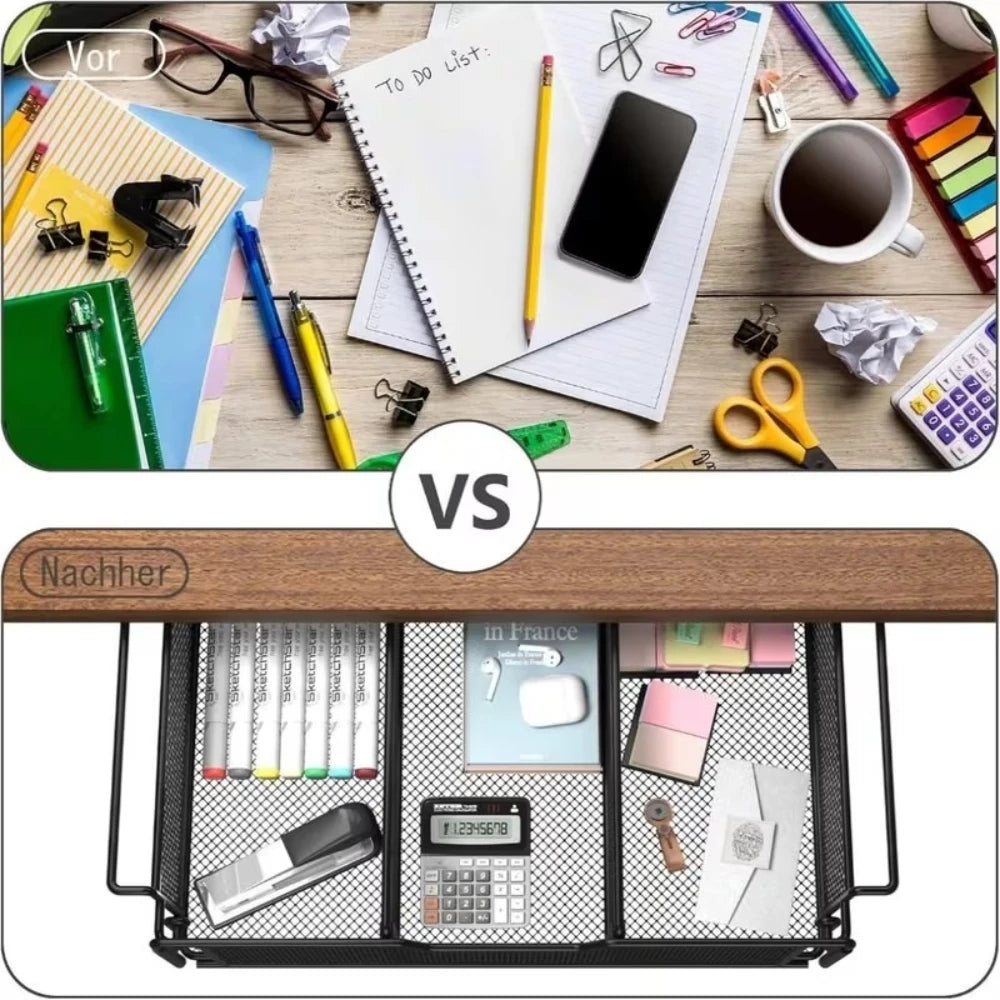 Under-Desk Pull-Out Metal Storage Drawer