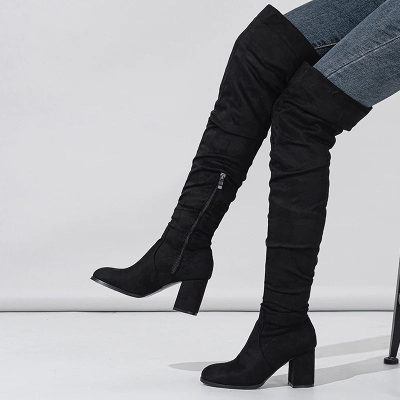 Stivali donna Liyke alti effetto suede con tacco largo