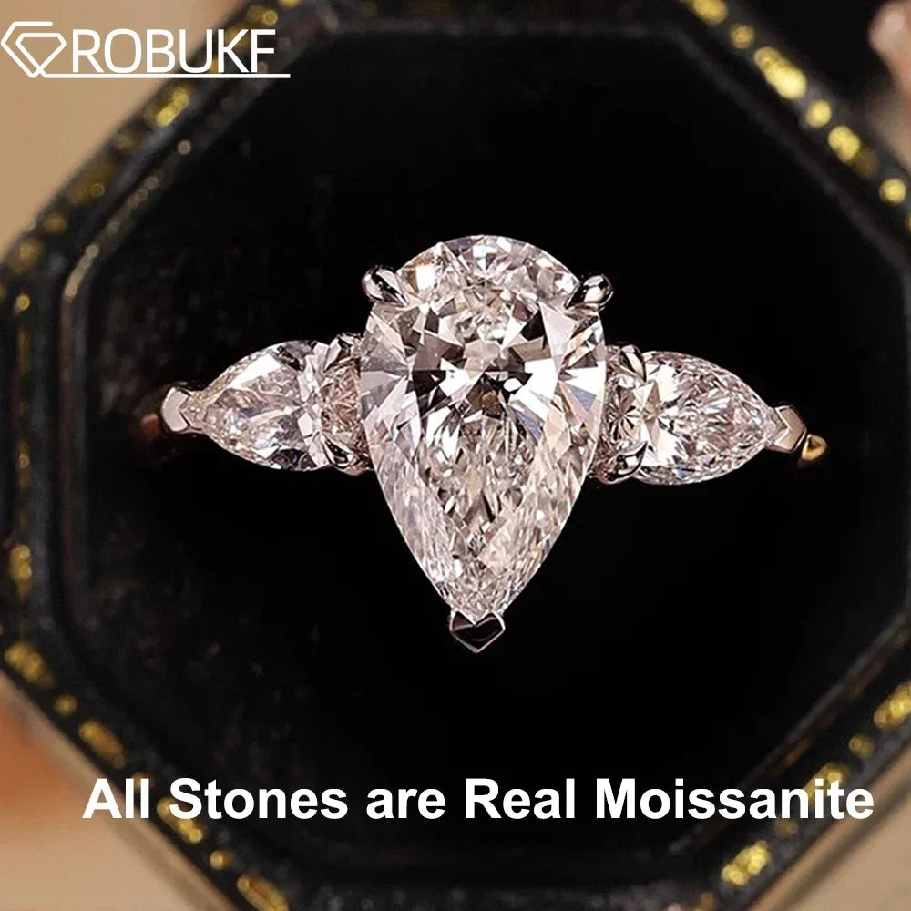 Anillos de compromiso de moissanita con forma de gota para mujer, alianza de boda de plata de ley 925, joyería con diamante de corte pera y certificado GRA
