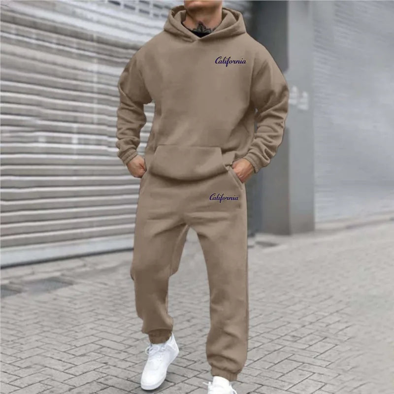 2026 letter printed sportswear set men's hooded sweatshirt long pants set spring and autumn winter warm suit Tracksuit