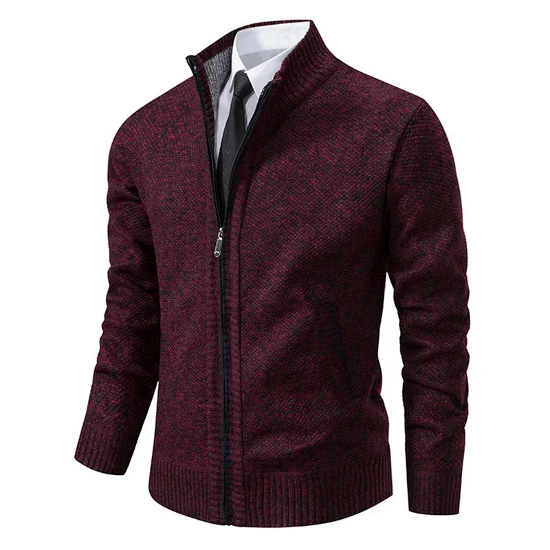 Autumn Men's Casual Zipper Cardigan Stand Collar Solid Sweatercoat Warm Fleece Sweater Male Winter Classic Sweater Hot Sale