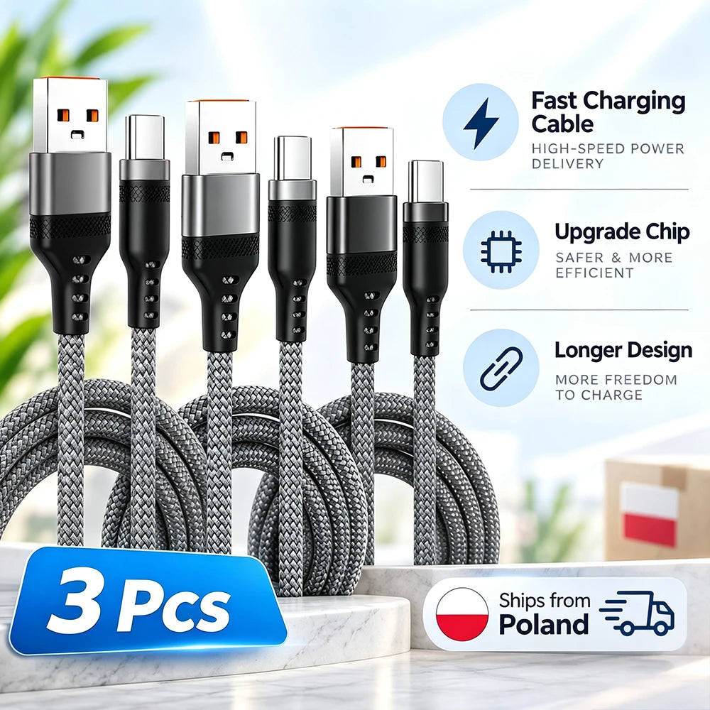 3Pcs 5A USB Type C Super Fast Charge PD Cable for iPhone 17/16 Huawei Samsung Xiaomi OnePlus Universal Full Range Extension Cord