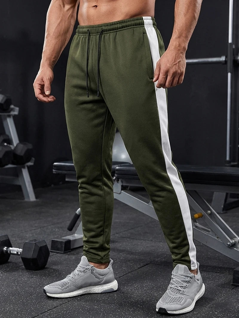 Men's Colorblock Patchwork Athletic Joggers Pants Trousers Fall Winter Cozy Warm Fleece Lined Sweatpants with Side Pockets