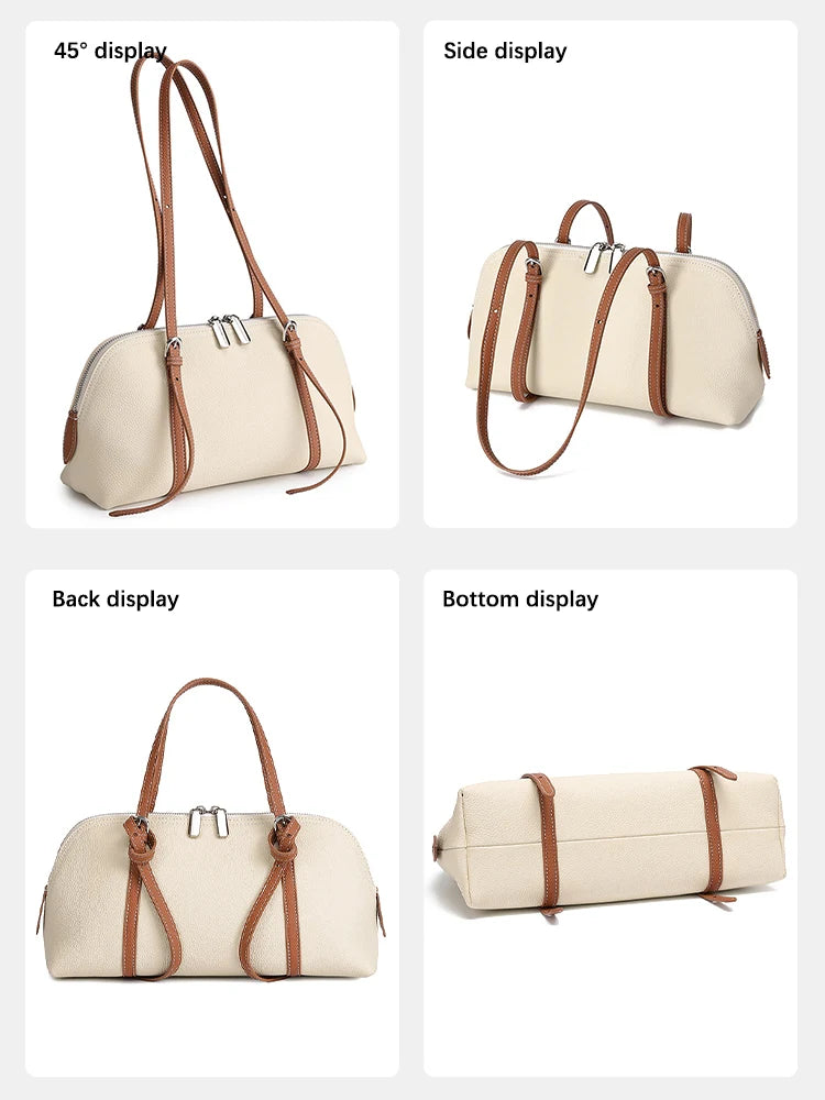 Zency Women's Genuine Leather Underarm Bag Simple Fashion Bags Luxury Double Straps Shoulder Handbag Roomy Crossbody for Work