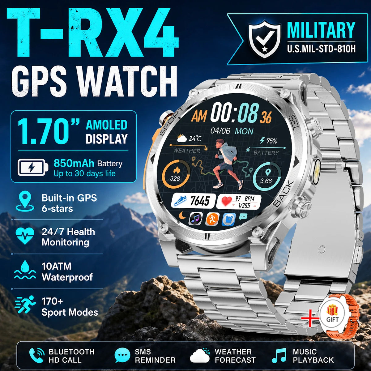 T-RX 4 Ultra GPS Smartwatch with Compass and Barometer