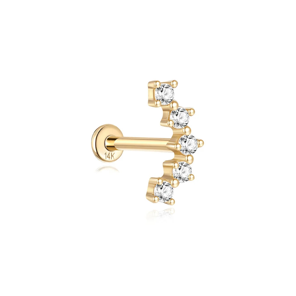 AIDE Real 14K Solid Gold Multiple Sizes Zircon Pendant Stud Earring Simple IND Piercing Ear Bone Ear Studs DIY Vintage Jewelry