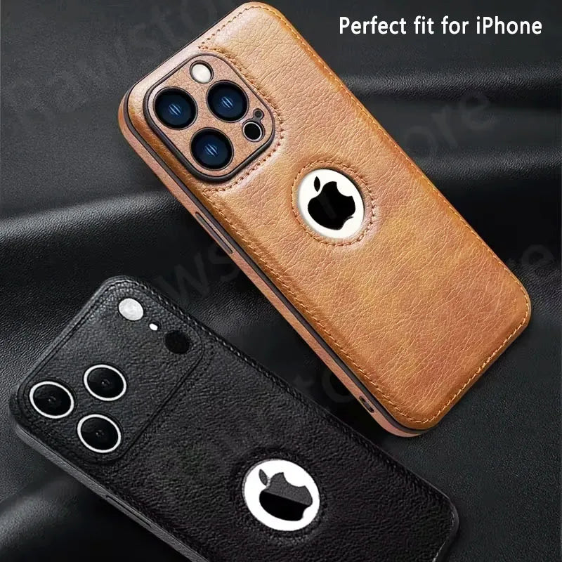 Luxury Leather Case for Apple iPhone 18 Pro MAX 17 15 14 13 12 11 16 Plus Shockproof Camera Lens Protect Logo View Phone Cover