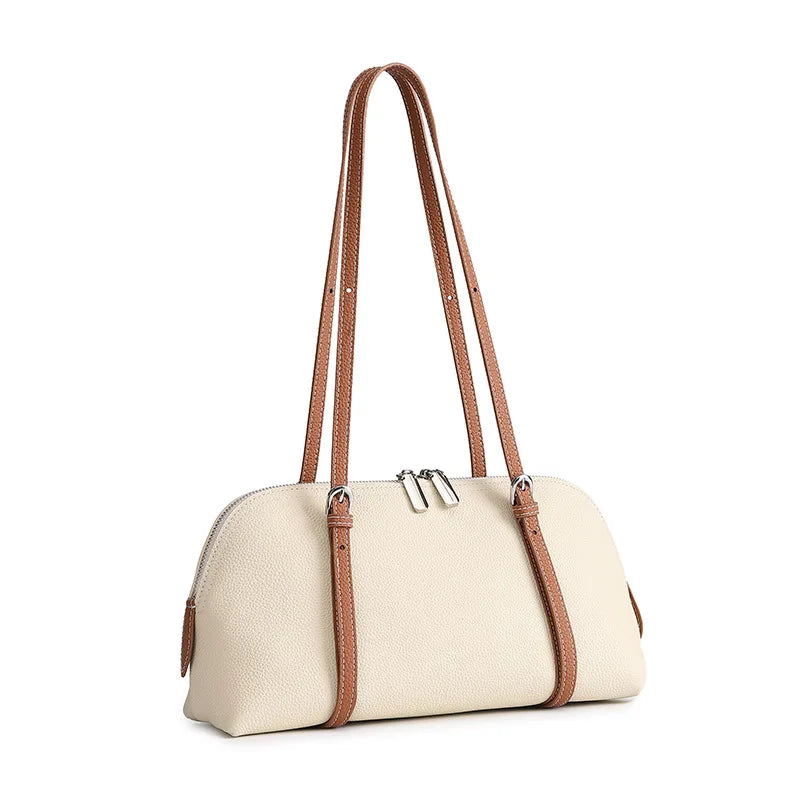 Zency Women's Genuine Leather Underarm Bag Simple Fashion Bags Luxury Double Straps Shoulder Handbag Roomy Crossbody for Work