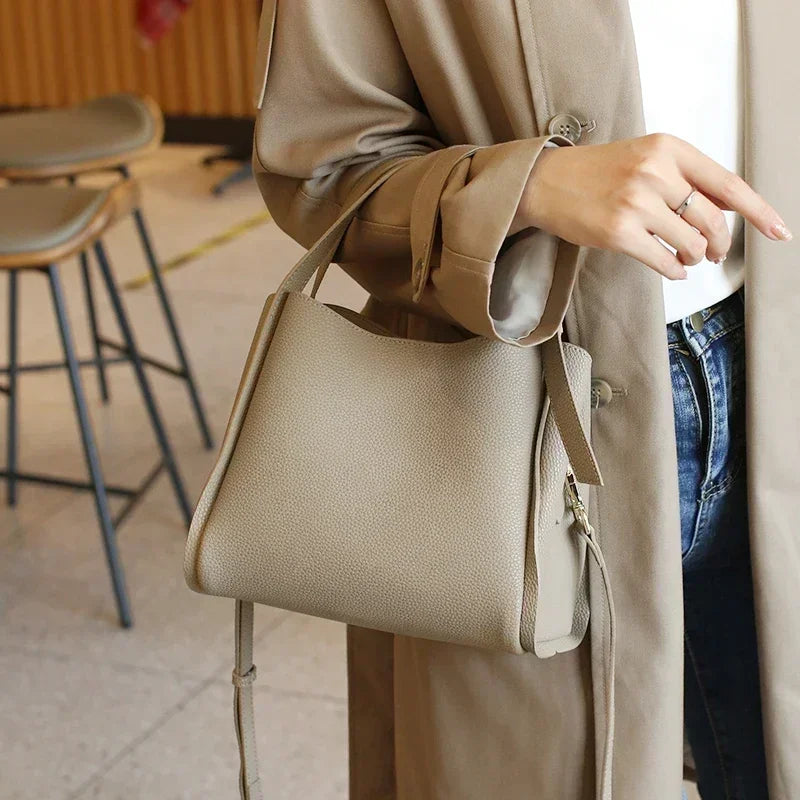 Women Genuine Cowhide Shoulder Bag Upper Arm Purse Bucket Ladies Office Female Commuter Sophisticated Elegant Premium Chic 2026