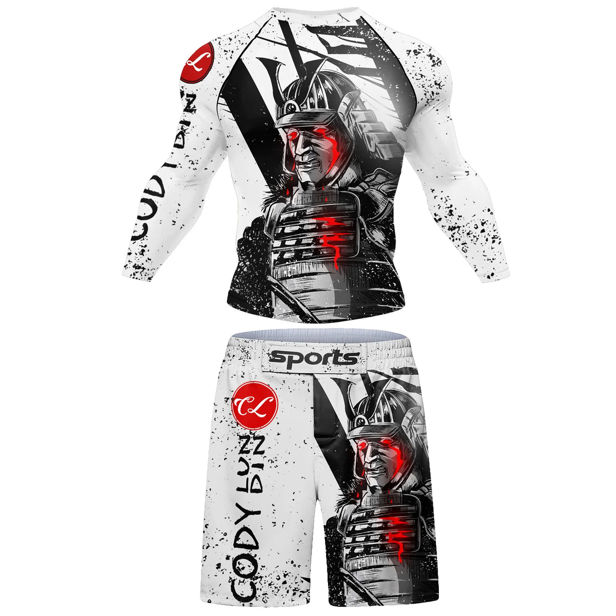 Completo sportivo uomo con rashguard e shorts da grappling