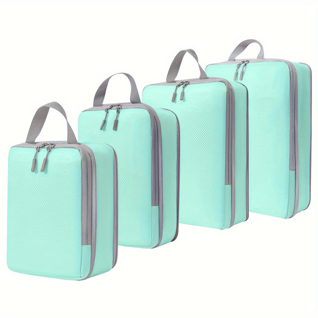 4-teiliges komprimierbares Reise-Organizer-Set, leichte Packwürfel mit Tragegriff, Aufbewahrungstaschen für Kleidung, Unterwäsche und Schuhe auf Reisen