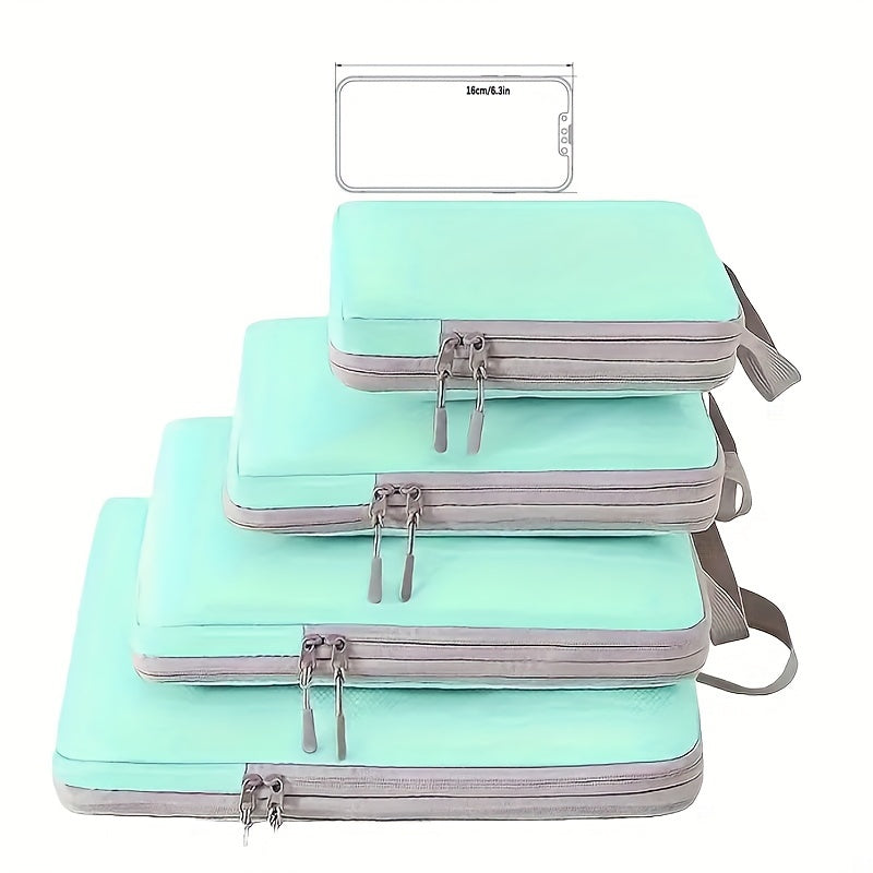 4-teiliges komprimierbares Reise-Organizer-Set, leichte Packwürfel mit Tragegriff, Aufbewahrungstaschen für Kleidung, Unterwäsche und Schuhe auf Reisen